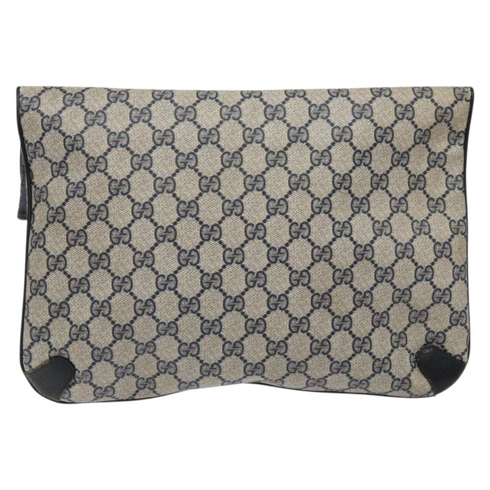 GUCCI GG Supreme Clutch Bag PVC Navy Gold 156 02 075 Auth sw1174 - Picture 3 of 16